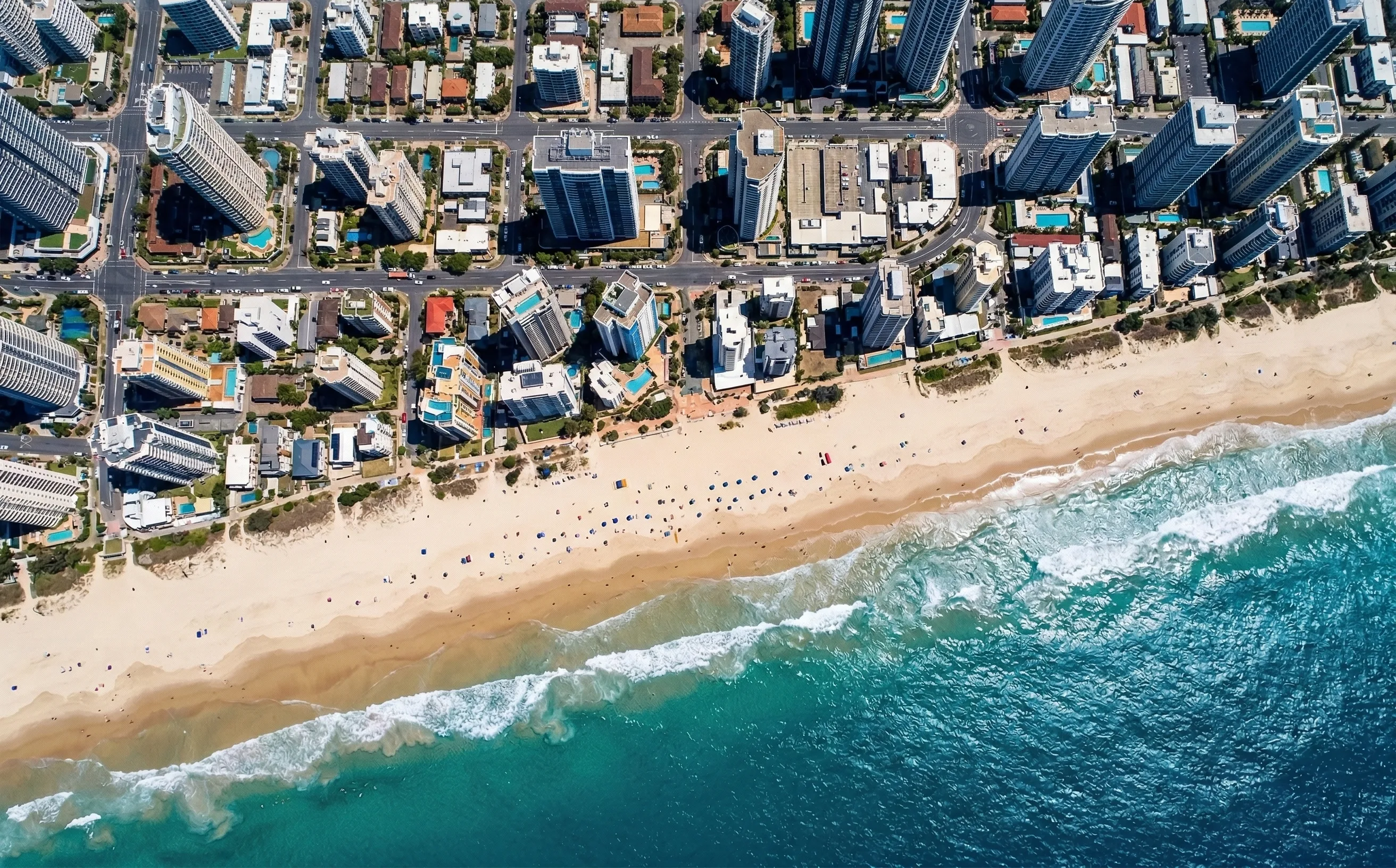 Aerial view of the Surfers Paradise beachfront